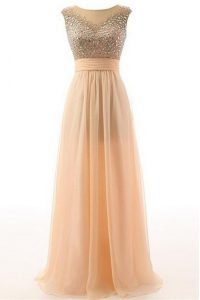 Scoop Sleeveless Backless Prom Evening Gown Peach Organza