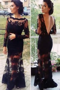 Traditional Scalloped Long Sleeves Organza Prom Dresses Lace Backless