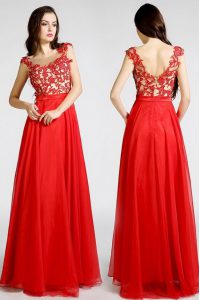 Bateau Sleeveless Chiffon Prom Gown Beading and Appliques Zipper