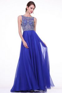 Excellent Sleeveless With Train Beading and Ruching Zipper Homecoming Dress with Royal Blue Brush Train