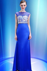 Hot Selling Scoop Sleeveless Satin Floor Length Zipper in Royal Blue with Beading and Appliques