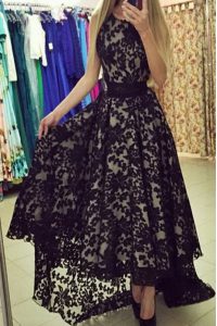 Gorgeous Scoop With Train Zipper Prom Dresses Black for Prom and Party with Lace Brush Train