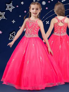 Scoop Floor Length Ball Gowns Sleeveless Hot Pink Pageant Dress Zipper