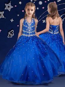 Fashion Halter Top Sleeveless Organza Little Girl Pageant Gowns Beading Lace Up