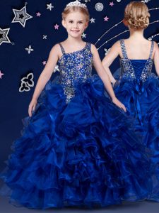 Graceful Sleeveless Beading and Ruffled Layers Lace Up Pageant Gowns For Girls