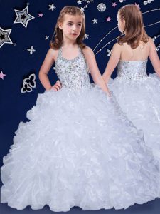 Halter Top Sleeveless Lace Up Floor Length Beading and Ruffles High School Pageant Dress