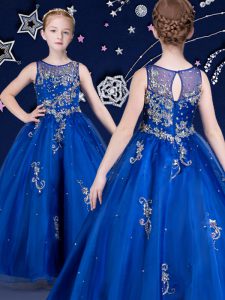 Exceptional Scoop Royal Blue Zipper Kids Formal Wear Beading and Appliques Sleeveless Floor Length
