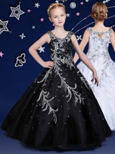 On Sale Scoop Floor Length Ball Gowns Sleeveless Black Child Pageant Dress Zipper
