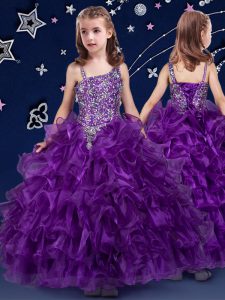 Fashion Purple Asymmetric Lace Up Beading and Ruffled Layers Pageant Dresses Sleeveless