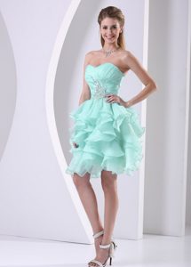 Apple Green Ruched and Beaded Party Dress for Quinceanera with Ruffles