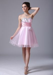 Cute Tulle Sweetheart Pink Prom Party Dress with Beading to Long