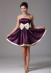 Beautiful Dark Purple Strapless Mini-length Evening Party Dress with Sash