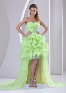 Pretty Green High-low Sweetheart Beaded and Ruched Party Dress with Ruffles