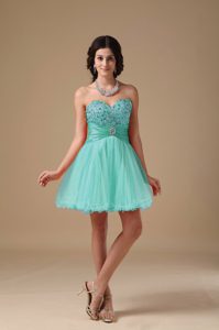 Green Sweetheart Mini-length Organza Party Dress with Beading on Sale
