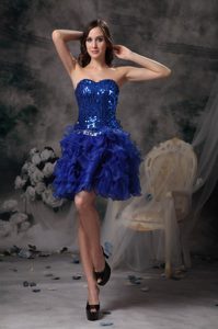 Cute Royal Blue Sweetheart Organza Beaded Mini-length 2013 Party Dress