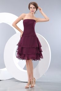 Cheap Burgundy Strapless Ruched Mini-length Chiffon Party Dress in 2014