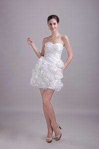 White Sweetheart Mini-length Taffeta Party Dress with Hand Flower in 2013