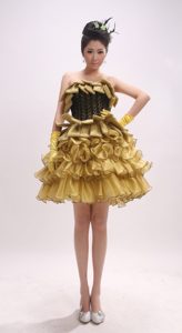 Special Gold Party Dress with Ruffled Layers for Custom Made on Wholesale Price