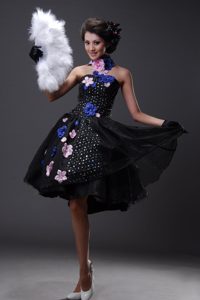 Hand Made Flowers and Sequins Decorated Chiffon Strapless Party Dress in 2013