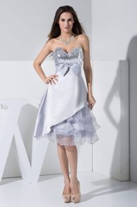 Lovely Silver Sequined Sweetheart Party Dress with Bowknot and Ruffled Layers