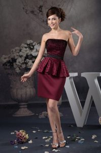 Luxurious Beaded Mini-length Party Celebrity Dresses in Wine Red on Promotion