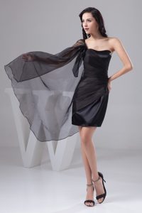 Simple One Shoulder Mini-length Ruched Black Taffeta Party Dresses for Ladies