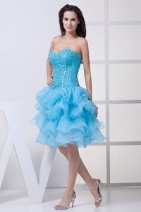 Popular Beading and Ruffled Layers Organza Party Dress in Aqua Blue for Cheap