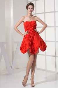 Special Flowers and Ruching Decorated Mini-length Red Party Dress for Cheap