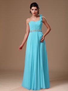 Discount Zipper-up Beaded Prom Celebrity Dresses in Aqua Blue with Flowers