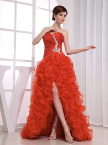 New Ruched and Beaded High-low Sweetheart Prom Court Dress with Ruffles