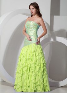 Yellow Green Lace-up Chiffon Dress for Prom Princess in Long for 2013