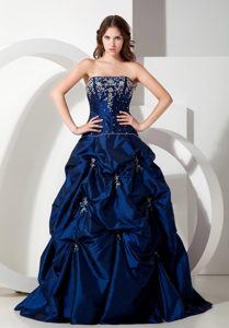Royal Blue Strapless Gorgeous Prom DressQueen with Appliques