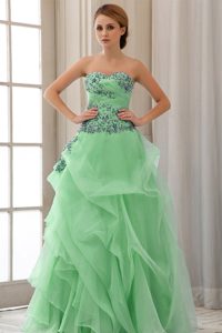 Popular Sweetheart Zipper-up Green Tulle Prom Cocktail Dress with Appliques