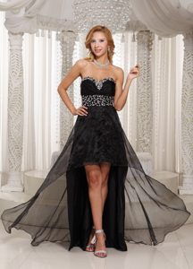 Impressive Black High-low Lace-up Spring Prom Celebrity Dress with Beading