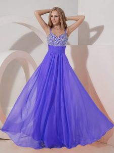 Purple Beaded and Ruched Zipper-up Memorable Prom DressPrincess