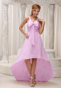 Fabulous High-low Ruched Prom Cocktail Dresses in Baby Pink with Bowknot
