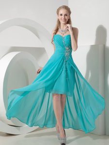 Luxurious Turquoise High-low Sweetheart Prom Formal Dresses with Ruches