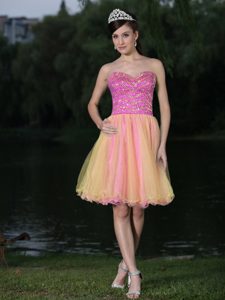 Charming Sweetheart Beaded Short Prom Graduation Dress in Pink and Yellow