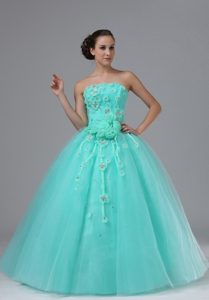 Apple Green Zipper-up Appliqued Romantic Prom Holiday Dress with Flowers