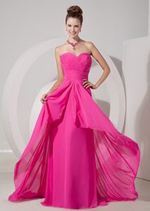 Fashionable Sweetheart Ruched Lace-up Prom Evening Dresses in Hot Pink