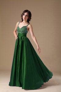 Beautiful Dark Green Spaghetti Long Prom Dresses for Ladies with Beading