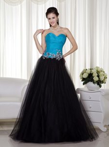 Gorgeous Blue and Black Sweetheart Appliqued Prom Dresses for Girls