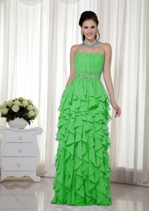 Green Strapless 2012 Memorable Long Prom DressCourt with Ruches