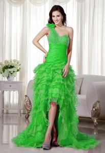 Exquisite One Shoulder High-low Green Dress for Prom Princess