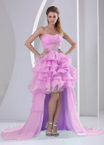 Gorgeous High-low Sweetheart Beaded Organza Prom Dress for Ladies in Pink