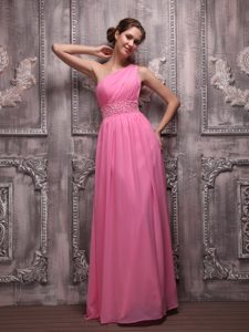 Wonderful Beaded Rose Pink Zipper-up Dress for Prom Princess with Ruches