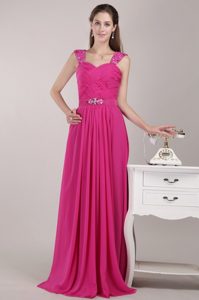 Fuchsia Ruched and Beaded 2012 Elegant Prom Graduation Dress with Straps