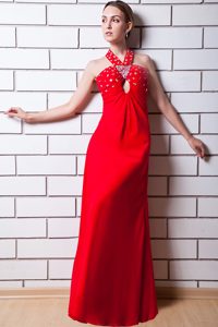 Memorable Halter Top Zipper-up Long Chiffon Prom Gown Dresses in Red