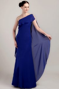 Blue Column One Shoulder Long Cheap Prom Gown Attire in Chiffon