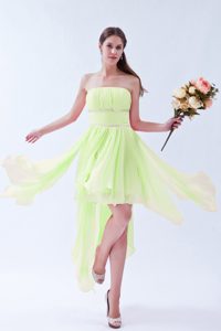 Sweet Empire Strapless Asymmetrical Chiffon Prom Gown in Yellow Green